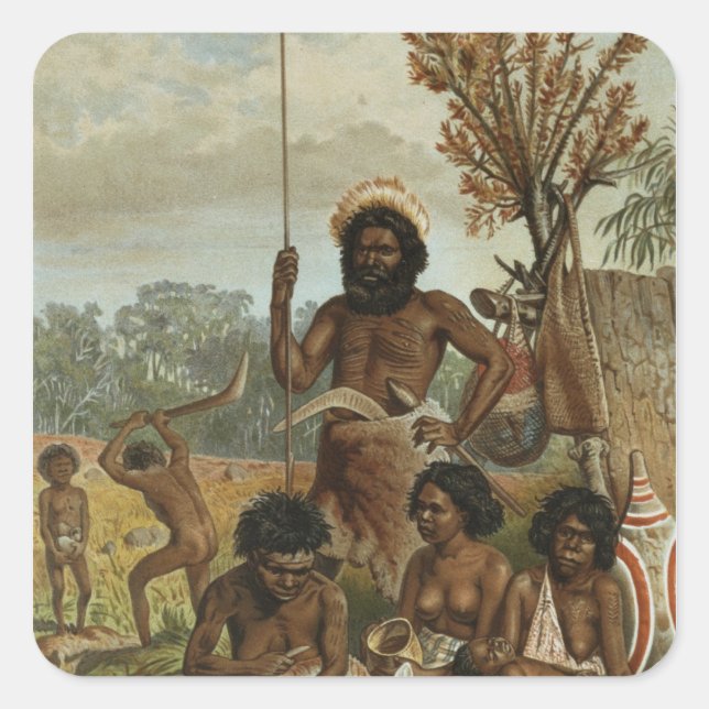 Pegatina Cuadrada Una fiesta familiar australiana de Nueva Gales del (Anverso)