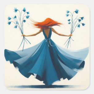 Pegatina Cuadrada una figura femenina elegante con el cabello rojo y