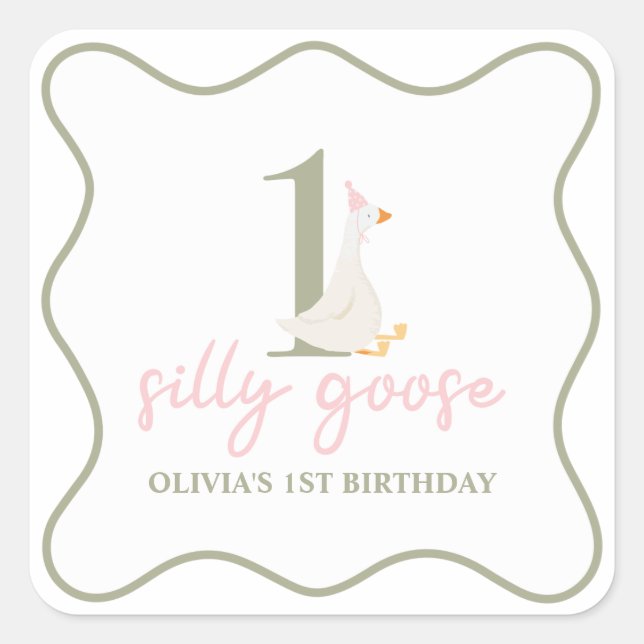 Pegatina Cuadrada Una gallina rosa y verde (Anverso)