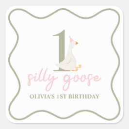 Pegatina Cuadrada Una gallina rosa y verde