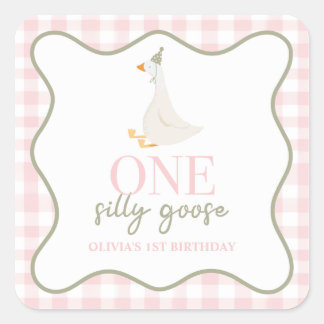 Pegatina Cuadrada Una gallina rosa y verde