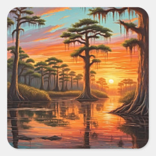 Pegatina Cuadrada Una hermosa puesta de sol en el Bayou