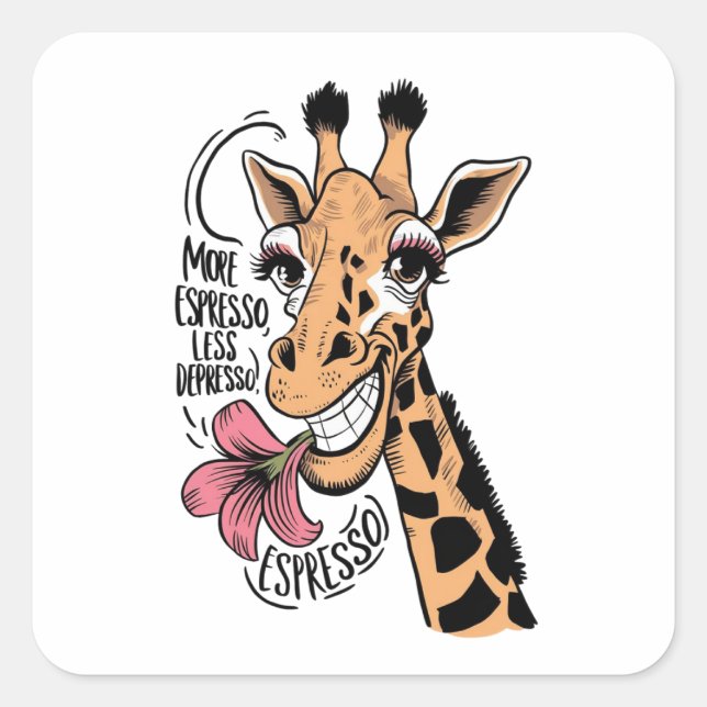 Pegatina Cuadrada Una jirafa con expresión feliz (Anverso)