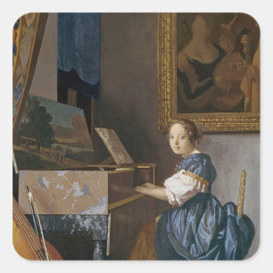 Pegatina Cuadrada Una joven sentada en un Virginal, c.1670