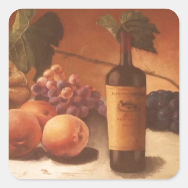 Pegatina Cuadrada Una magnífica pintura de frutas y vinos variados. (Anverso)