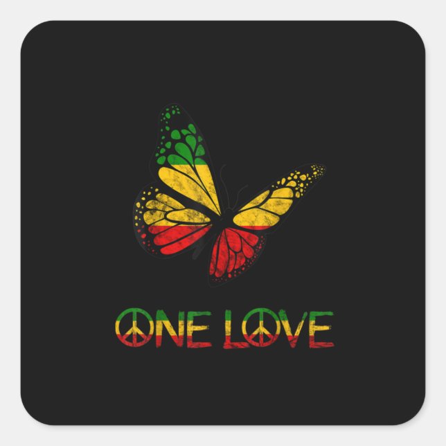 Pegatina Cuadrada Una mariposa amorosa rasta reggae paz (Anverso)