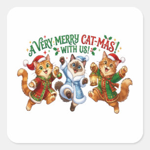 Pegatina Cuadrada Una Navidad Felina muy Alegre