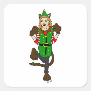 Pegatina Cuadrada una niña Navidad