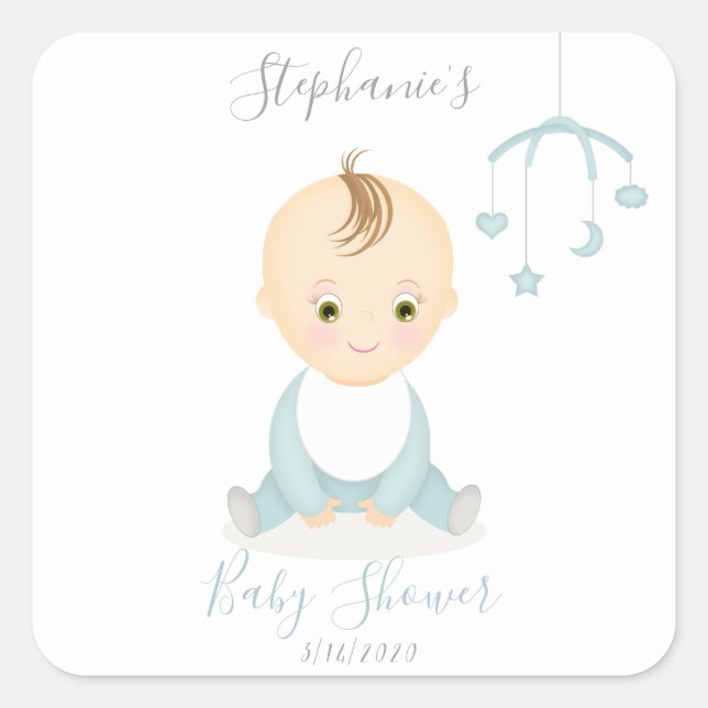 Pegatina Cuadrada Una niña pequeña y su Baby Shower móvil (Anverso)