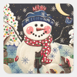 Pegatina Cuadrada "Una noche mágica en la nieve"