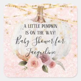 Pegatina Cuadrada Una pequeña calabaza dorada Purpurina acuarela flo