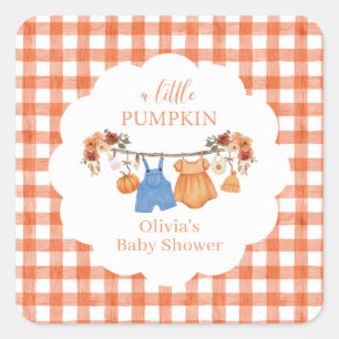 Pegatina Cuadrada Una pequeña ducha de bebé de calabaza de otoño