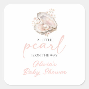 Pegatina Cuadrada Una pequeña perla está en camino Baby Shower Coste