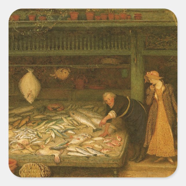 Pegatina Cuadrada Una pescadería de Frederick Walker (Anverso)