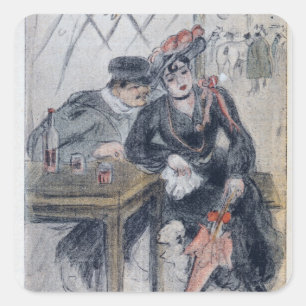 Pegatina Cuadrada Una prostituta y su cliente