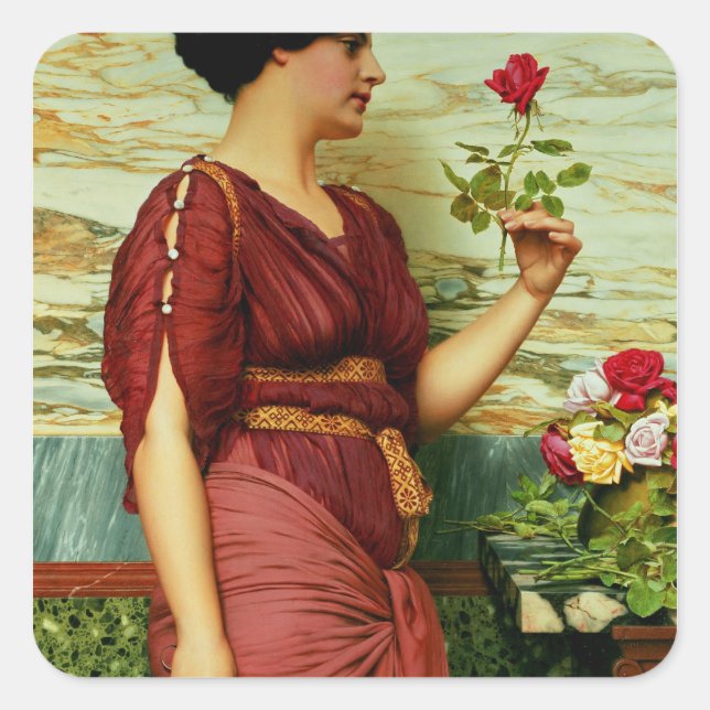 Pegatina Cuadrada Una rosa roja, roja (Anverso)