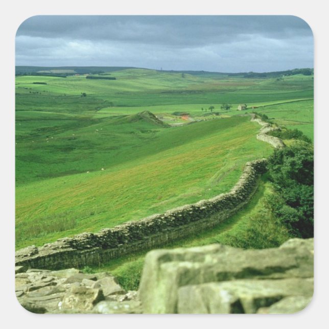 Pegatina Cuadrada Una sección de la pared de Hadrian, ANUNCIO del (Anverso)