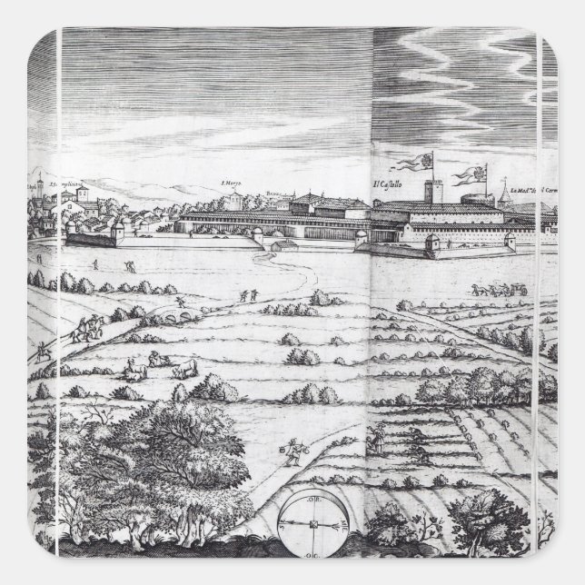 Pegatina Cuadrada Una sección de un mapa de Milán, 1640 (Anverso)
