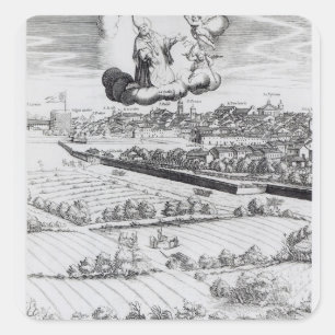 Pegatina Cuadrada Una sección de un mapa de Milano, 1640
