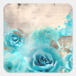 Pegatina Cuadrada Una Serie de Diseño de Efímera Shabby Chic Azul 7