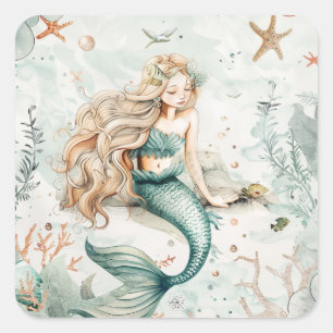 Pegatina Cuadrada Una Sirena Linda