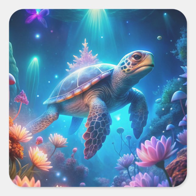 Pegatina Cuadrada Una tortuga (Anverso)