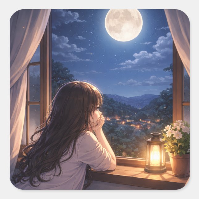 Pegatina Cuadrada Una tranquila conversación con el cielo (Anverso)