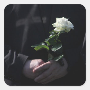 Pegatina Cuadrada Una última rosa blanca