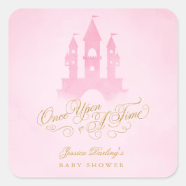 Pegatina Cuadrada Una Vez, Fairytale Castle Chica Baby Shower
