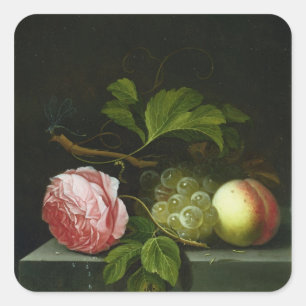 Pegatina Cuadrada Una vida quieta con un Rosa, uvas y yegua