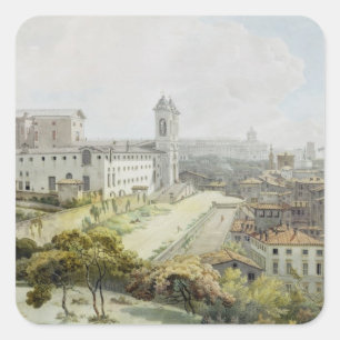 Pegatina Cuadrada Una vista de Roma tomada del Pincio, 1776 (w/c ov