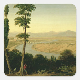 Pegatina Cuadrada Una vista del Tíber y de la Campaña romana