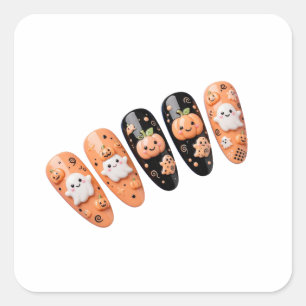 Pegatina Cuadrada Uñas de Halloween Negras Naranjas - Fantasmas Cala