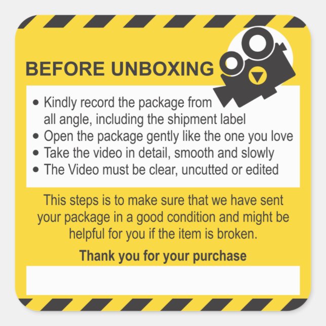 Pegatina Cuadrada Unboxing Custom Sheet Label and Guarantee (Anverso)