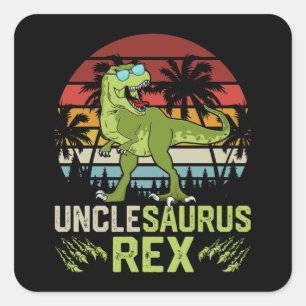 Pegatina Cuadrada Unclesarurus Rex   Diseño de dinosaurios retro de