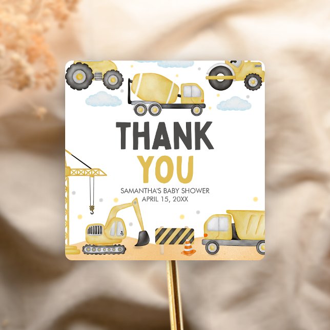 Pegatina Cuadrada Under Construction Baby Shower (Caution Baby Under Construction Baby Shower Sticker)