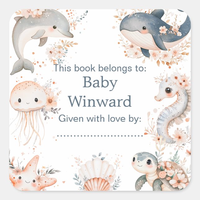 Pegatina Cuadrada Under The Sea Animals Birthday Party (Anverso)