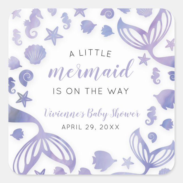 Pegatina Cuadrada Under the Sea Mermaid Baby Shower (Anverso)