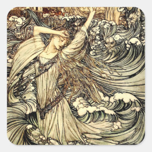 Pegatina Cuadrada “Undine en las olas” de Arthur Rackham