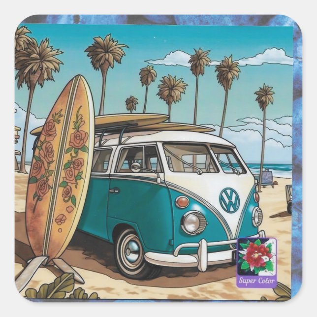 Pegatina Cuadrada une voiture sur photo carré (Anverso)