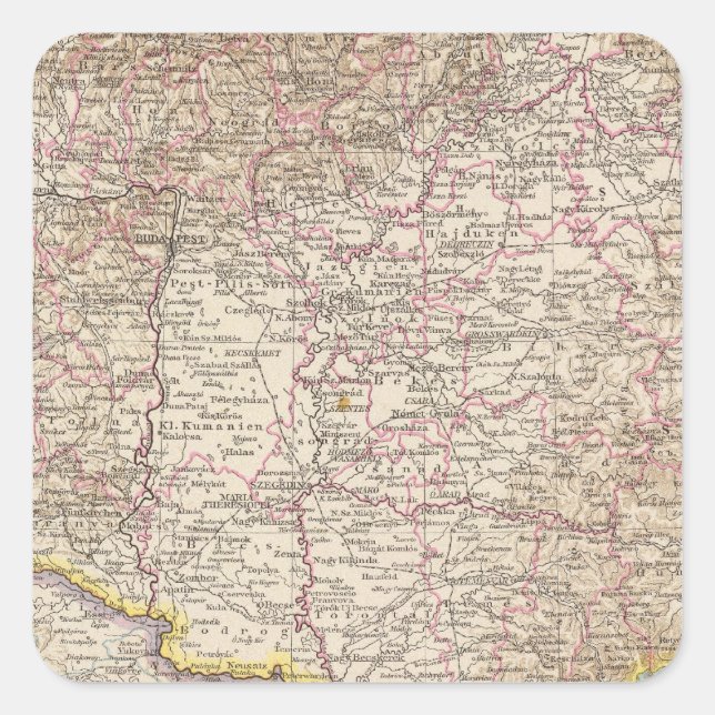 Pegatina Cuadrada Ungarn, Hungría Atlas Map (Anverso)