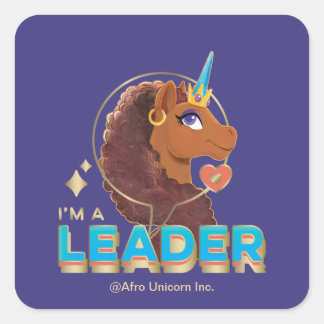Pegatina Cuadrada Único diseño de unicornio "Soy líder"