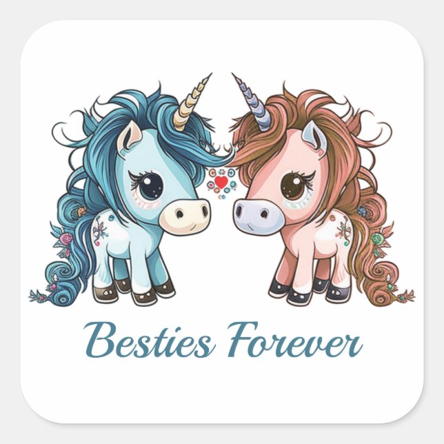 Pegatina Cuadrada Unicorn Besties para siempre (Anverso)