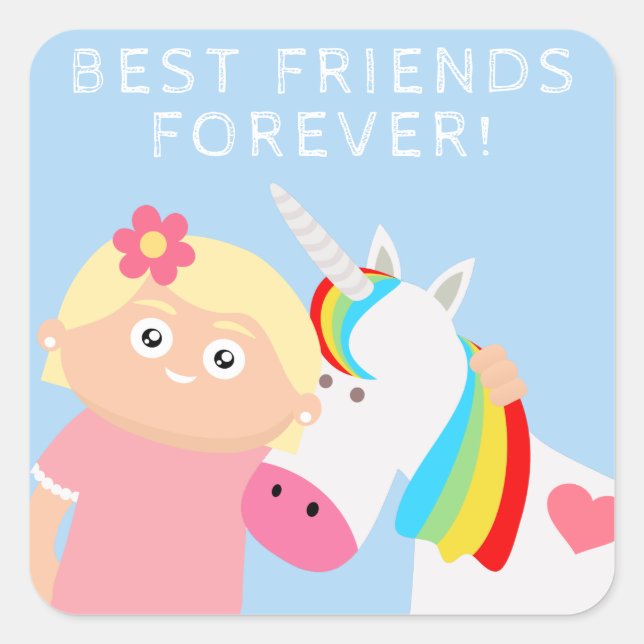 Pegatina Cuadrada Unicorn chicas (Anverso)