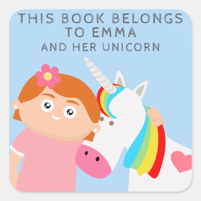 Pegatina Cuadrada Unicorn chicas (Anverso)