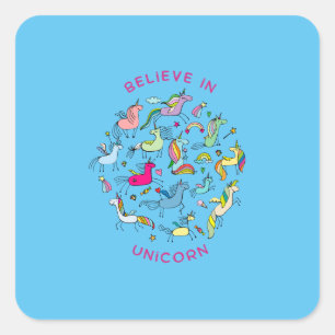 Pegatina Cuadrada Unicorn Magic Kawaii