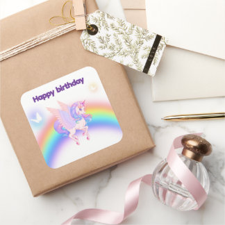 Pegatina Cuadrada Unicorn Rainbow Birthday Invitation Sticker