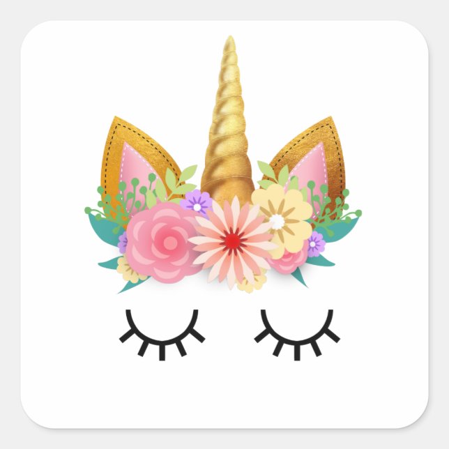 Pegatina Cuadrada Unicornio (Anverso)
