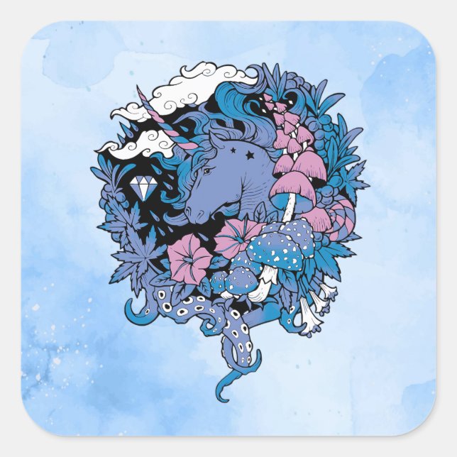 Pegatina Cuadrada Unicornio (Anverso)
