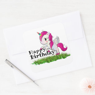 Pegatina Cuadrada Unicornio
